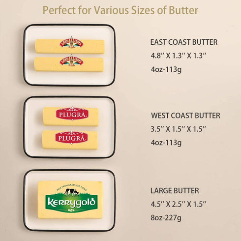 SWEEJAR Ceramic Butter Dish with Handle Lid, 7.3 Inch Porcelain Large Butter Keeper with Cover, Perfect for East/West Butter (White)