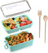 Iteryn Stackable Bento Lunch Box, Eco-Friendly Wheat Fibre Bento Box for Kids Adult, 2 Layer 3 Compartment Lunch Containers, Microwave Safe - Green