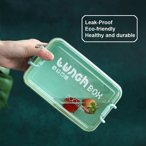 Iteryn Stackable Bento Lunch Box, Eco-Friendly Wheat Fibre Bento Box for Kids Adult, 2 Layer 3 Compartment Lunch Containers, Microwave Safe - Green