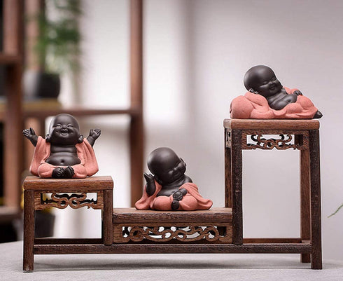 A Collection of Cutie 3 Buddhas Lovely 3 Style Smiling Buddha Laughing Buddha Statue Great Details Giftable Make You Happy