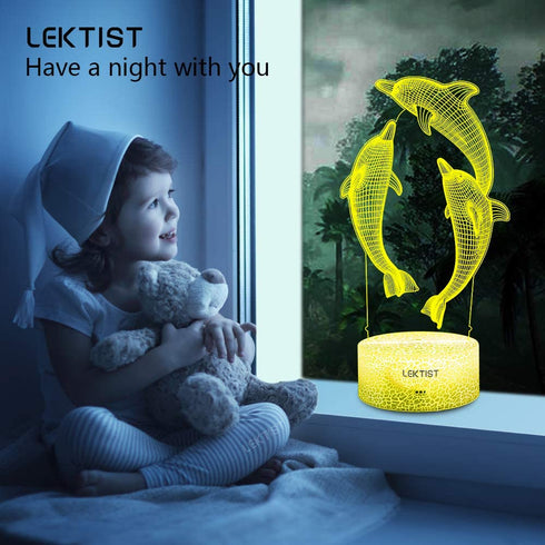 LEKTIST Dolphin 3D Night Light for Kids 16 Color Changing 3D Illusion Lamp with Remote, Dolphin 3D lamp Dolphin Lamp for Bedroom Dolphin Gifts Xmas Birthday Gift for Girls Boys Children (Dolphin)