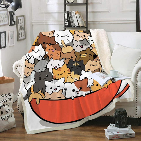 Bedbay Cat Plush Blankets Cats Blanket Throw Cartoon Animal Cats Kitten Sherpa Fleece Blanket Animal Pet Themed Soft Cozy Plush Bed Blanket (Cartoon, Twin(60"x80"))