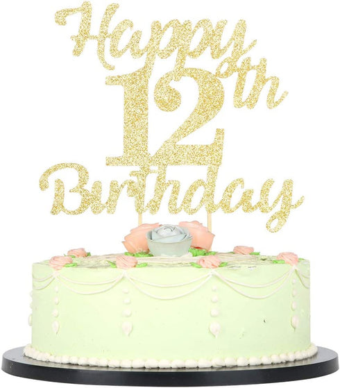 LVEUD 12th Birthday Cake Topper for Happy Birthday, 12 Golden Flash 12th Cake Topper?Happy Birthday Cake Topper Cake Ornament (12th)