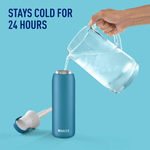 Brita Stainless Steel Water Filter Bottle, 20 Ounce, Blue Jay, 1 Count