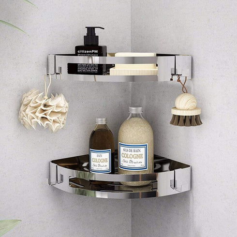 Winmien 2 Pack Bathroom Corner Shelf, SUS 304 Stainless Steel Wall Mounted Shower Corner Caddy with Adhesive, No Drilling, No Rust, Storage Organizer for Dorm, Toilet and Kitchen (Silver)
