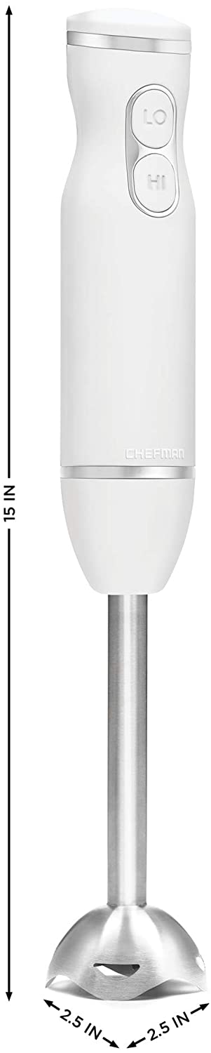 Chefman Immersion Stick Hand Blender with Stainless Steel Blades, Powerful Electric Ice Crushing 2-Speed Control Handheld Food Mixer, Purees, Smoothies, Shakes, Sauces & Soups, Ivory