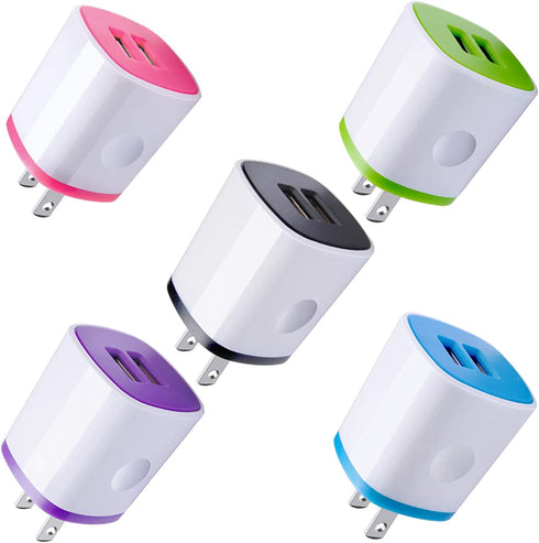USB Charger Wall Plug, iPhone Charger Box,AndHot 5Pack Home Travel 2.1Amp Dual Port Fast Wall Charger Quick Charging Block Cube Brick for iPhone 14 13 12 11 Pro Max SE XR X 8 7 6,iPad,Samsung,Android