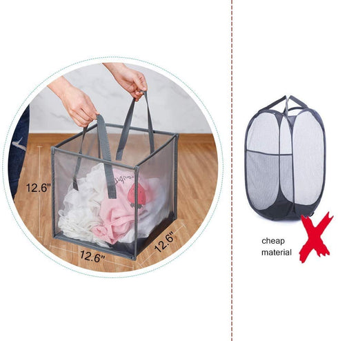 HMLINYAO Mesh Popup Laundry Hamper ,With Handles,Portable and Collapsible Laundry Basket,Used for Laundry Room,Student Dormitory or Travel Storag (Gray, Single-Layer)