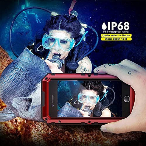 iPhone SE (2022) / SE (2020) / 8/7 Waterproof Case Heavy Duty with Built-in Screen Full Body Protective Shockproof Drop Proof Hybrid Hard Cover for iPhone SE (2022) / SE (2020) / 8/7 (Red)