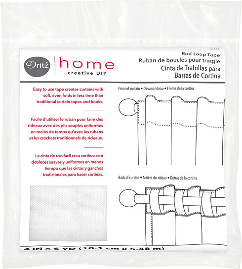 Dritz Home 44500 Woven Rod Loop Tape, 4-Inch x 6-Yards, White