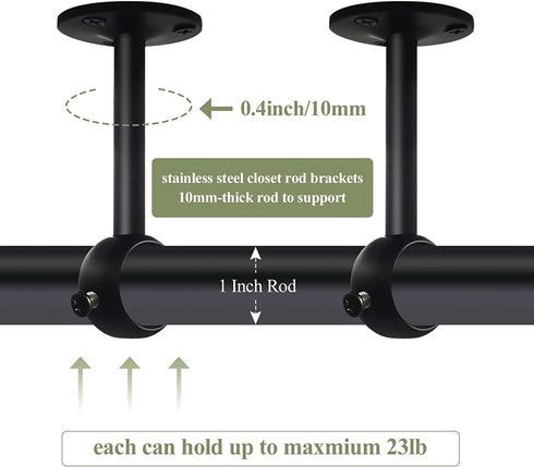 Ceiling Curtain Rod Brackets, 1 Inch Heavy Duty Curtain Rod Bracket Black Closet Flange Rod Holder End Support 8 Pack Curtain Pole Holders Sockets Ceiling Mount Curtain Rod Bracket for Wardrobe