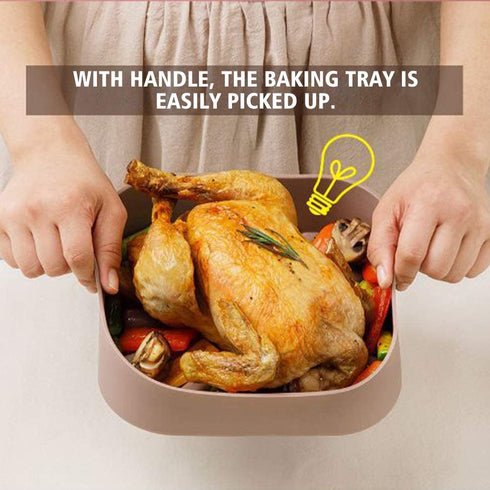 Air Fryer Silicone Pot, Air Fryer Replacement Basket, 8.7x8.7inch Square Silicone Air Fryer Basket for Paper Liners, Silicone Bowl For Air Fryer Oven Accessories