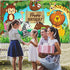 Jungle Animal Theme Birthday Party Decorations, Extra Large Fabric Safari Animal Elements Printed Happy Birthday Backdrop Funny Cartoon Forest Banner Background for Birthday Party Supplies, 6 x 3.6ft