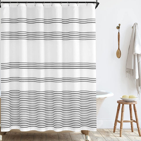 JINCHAN Black and White Shower Curtain Fabric Shower Curtain for Bathroom Modern Black Striped Shower Curtain Summer Waterproof in Bath 70x72 inches Long Shower Curtains Set with Curtain Hooks 1 Panel