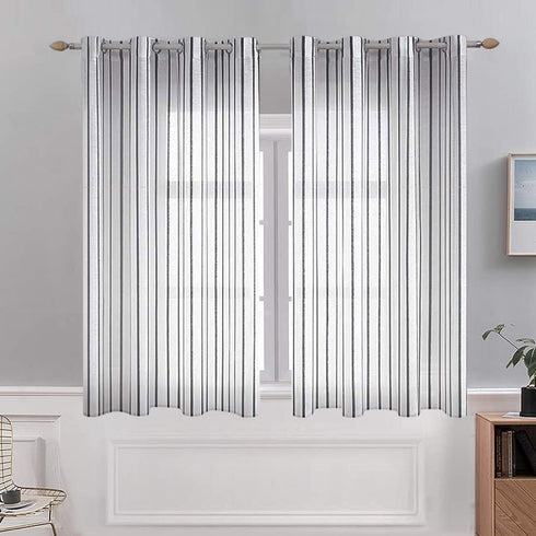 MIULEE Bedroom White Sheer Curtains Striped Linen Textured Window Treatment Drapes Grommet Top for Living Room, W52 x L63 Black Stripe 2 Panels