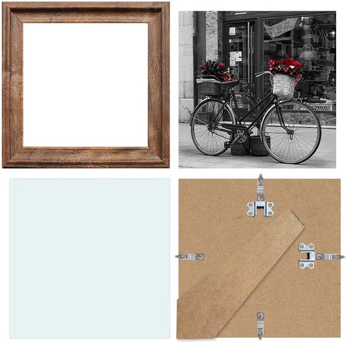 10x10 Frame Wood Set of Two, Rustic Square Frame for Wall Mount & Tabletop 10 by 10 Frame Mounting Hardware Included