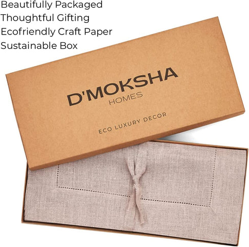 D'Moksha Homes Linen Table Runner - 14 x 72 Inch Natural, 100% Pure Linen Hemstitch Table Runners 72 inches Long, Machine Washable, Table Runner for Spring Summer Easter Mother's Day