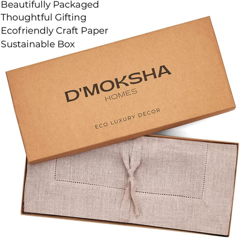 D'Moksha Homes Linen Table Runner - 14 x 48 Inch Natural, 100% Pure Linen Hemstitch Table Runners 48 inches, Machine Washable, Coffee Table Runner for Spring Summer Easter Mother's Day