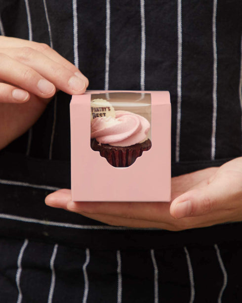 Yotruth 2.5 x 2.5 x 2.5Pink Mini Cupcake Boxes single individual Easy Assembly with Window and Insert 50 Pack