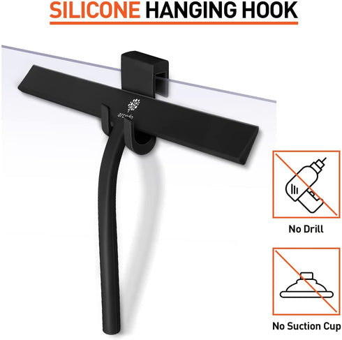 Arcedo Shower Squeegee for Shower Glass Door, 11 Inch Silicone Household Squeegee for Window, Tile, and Car Glass, All Purpose Bathroom Cleaning Tool, Includes Hook, Black