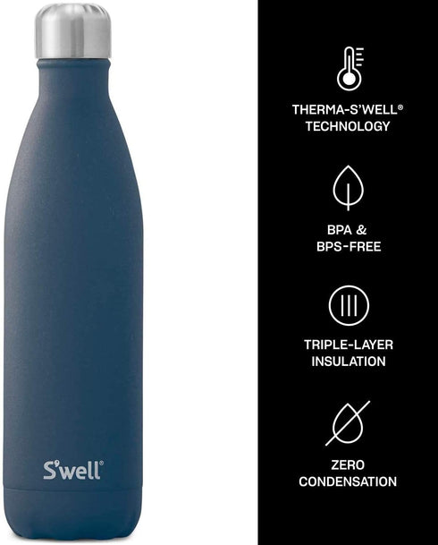 S'well Stainless Steel Water Bottle - 25 Fl Oz - Azurite - Triple-Layered Vacuum-Insulated Containers Keeps Drinks Cold for 48 Hours and Hot for 24 - BPA-Free - Perfect for the Go