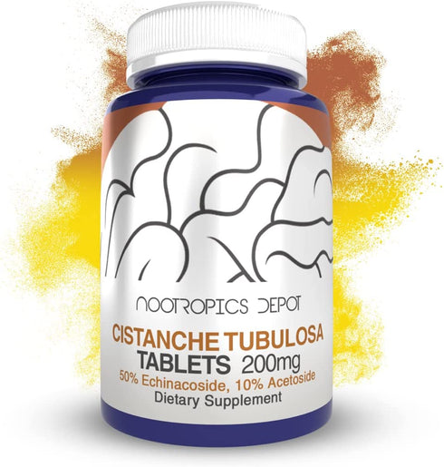 Cistanche tubulosa Tablets | 200mg | 60 Count | Minimum 50% Echinacoside + 10% Acetoside (Verbascoside) | Promotes Physical Strength and Energy | Promotes Vitality | Nootropics Depot
