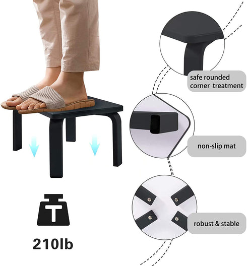 HOUCHICS Step Stool for Kids, Wooden Step Stool for Toddler Potty Training ,Wood Stool for Nursery Kitchen Toilet, Sturdy 210 lbs Capability, with Safety Non-Slip Mats,Children&Adults (Black)