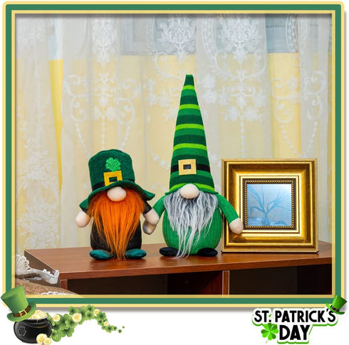 unanscre St Patricks Day Gnomes Plush Elf Decorations - 2PCS Different Hats Handmade Green Irish Gnome Scandinavian Tomte Leprechaun for St Patricks Day Home Decor, St.Patrick's Day Table Ornament