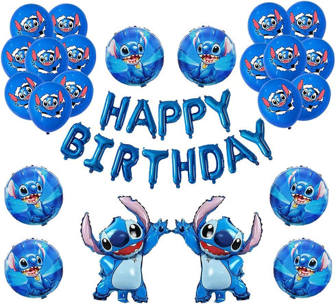 36PCS Lilo and Stitch Balloons, Stitch Happy Birthday Balloons Aluminum Foil Letters Banner Balloons Decoration, Children's Birthday Party Supplies