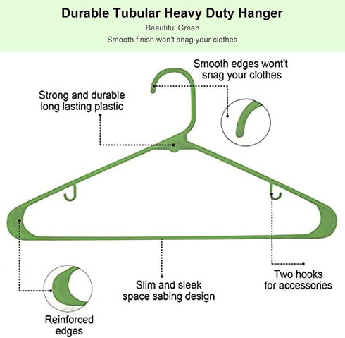 Plastic Hangers 20 Pack,Durable Tubular Hanger and Clothes Hangers,Non-Slip Slim Space Saving, Adult Standard Hangers Ideal for Jackets, Suits, Dress, Trousers, Coats?Green?