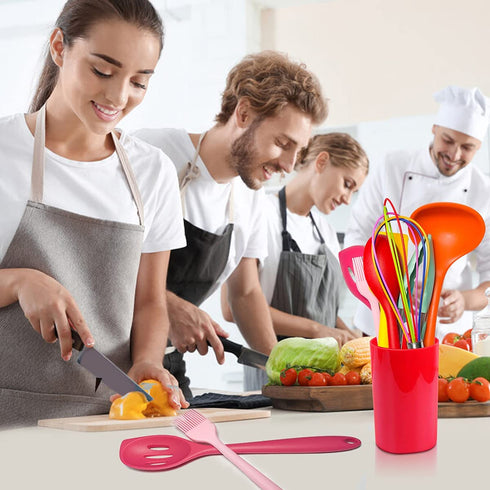 Silicone Utensils For Cooking?DiWoJin Seamless 10 Pcs series Multi colored Kitchen Untensils Set heat Resistant BPA Free, Silicon Spatula Kitchen Utensils