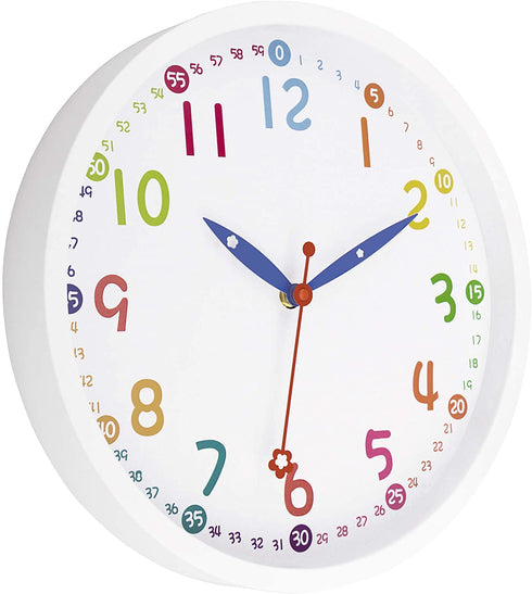 Lumuasky Colorful Wall Clock for Kids 12 Inch Silent Non-Ticking Battery Operated Clock for Nursery Classroom School Office Bedroom Living Room Kitchen