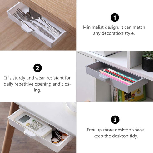 NUOBESTY 3pcs Under Desk Drawer Organizer Slide Out Hidden Table Storage Drawer Tray Self- Adhesive Stationery Pencil Holder for Office School Home