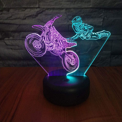 HIPIYA Motorcycle LED 3D Illusion USB Motorbike Night Light Motocross Lamp Festival Present Dirt Bike Birthday Gift for Player Fan Teen Men Boyfriend Boy Kid Bedroom Decoration Room Decor (Moto)