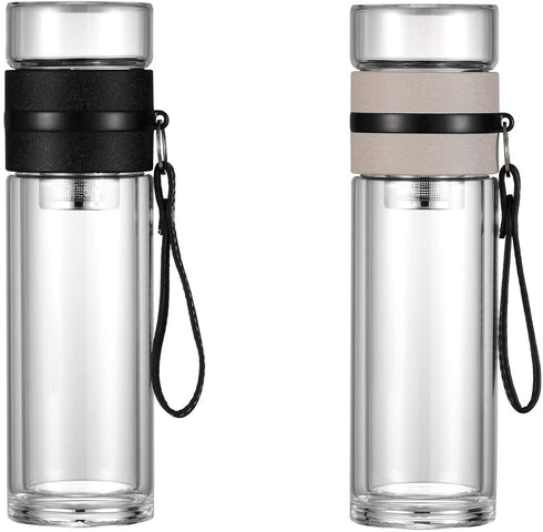 Ceoon 13oz Double Wall Glass Water Bottle Tea and Water Separation Tea Bottle Mug Cup with Tea Infuser