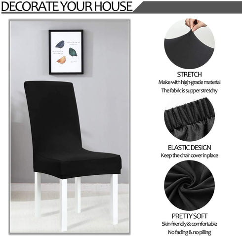 Obstal Black Stretch Spandex Dining Room Chair Covers Set of 4 Universal Removable Washable Chair Seat Slipcovers Protector for Kitchen, Ceremony, Wedding, Banquet, Hotel and Party