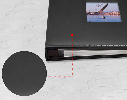 Golden State Art, Self Adhesive Magnetic Photo Album, Self-Stick Albums Holds 3X5, 4X6, 5X7, 6X8, 8X10 DIY Photos-10.6 x 11.4 Inch (Leather Black, 40 Pages, with Front Cover Opening)