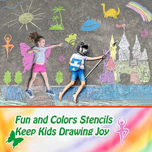 Jecarden 20 PCS Stencils for Kids, Sidewalk Chalk Stencils 8 x 8 Inch Colorful Large Stencils with 5 PCS Scratch Paper Washable Craft Fun Chalk Stencils Gift Idea for Boys and Girls to Learn Painting