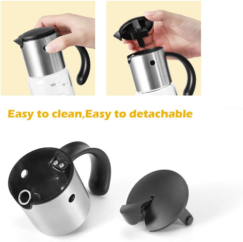 Extra Large Olive Oil Dispenser Bottle - Auto Flip Condiment Container With Automatic Cap and Stopper - Leakproof Vinegar Glass Cruet (300 ml and 500 ml a set)