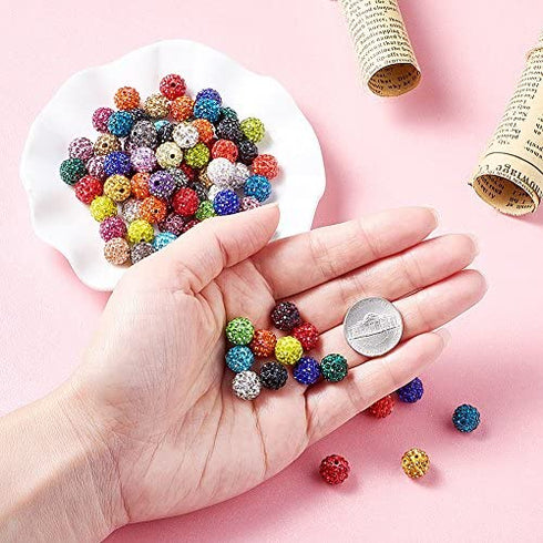 Beadthoven 100pcs 10mm Mixed Color Glass Rhinestone Clay Pave Round Beads, Disco Rhinestone Crystal Shamballa Beads for Jewelry Making (0Round-100pcs#Multi Color)