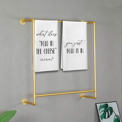 Saukore Funny Kitchen Towels, Fold in The Cheese Dish Towels Set, Super Absorbent Kitchen Hand Towels - 2 Pack Decorative Waffle Weave Dish Towels, Cute Mother's Day, Birthday, Housewarming Gifts
