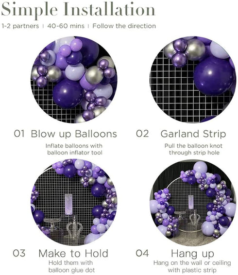 Macaron Purple Balloon Arch Garland Kit-Macaron Purple Balloon Metallic Purple Balloon Silver Balloon 133Pcs for Birthday,Gender Reveal,Baby Shower,Wedding,Engagement,Christmas and Bachelor Party Decoration.