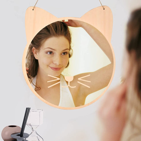 iCAGY Hanging Lightweight Mirror for Wall, Acrylic Nonglass Small Decorative Wall Mirror for Hallway Bedroom Kids Safety 11.8x10.6 inch Cat