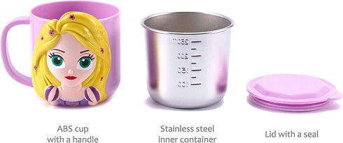 Disney 3D Princess Snow White Pink Durable Stainless Steel Insulated Cup with Lid, 250ml