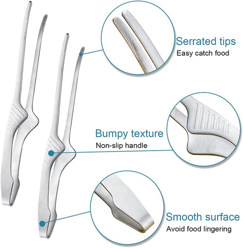 2 Pieces Stainless Steel Grill Tongs for Korean and Japanese BBQ Clean & Convenient Use,Non-Slip Serrated Tips,Ideal for Cooking Self-Standing Tongs for Salad,Grill,Camping,Buffet,Oven