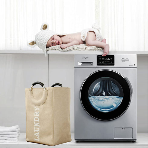 BoMao Laundry Basket, Collapsible Fabric Laundry Hamper with Cushioned Handles, Square Storage Basket for Store Clothes and Toys (Beige)
