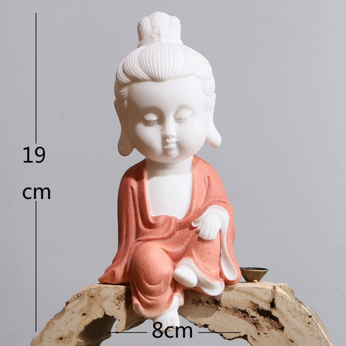 White Ceramic Little Cute Buddha Statue Buddha Figurines Home Decor Creative Crafts Ornaments Gift Delicate Ceramic Arts and Crafts (Orange)