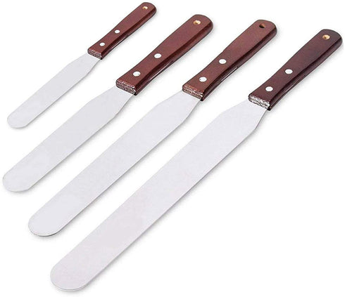 Acronde 4PCS Straight Cake Icing Spatula Set 4€? 6€? 8€? 10€? Professional Stainless Steel Cake Decorating Frosting Spatulas with Wooden Handle (Straight)