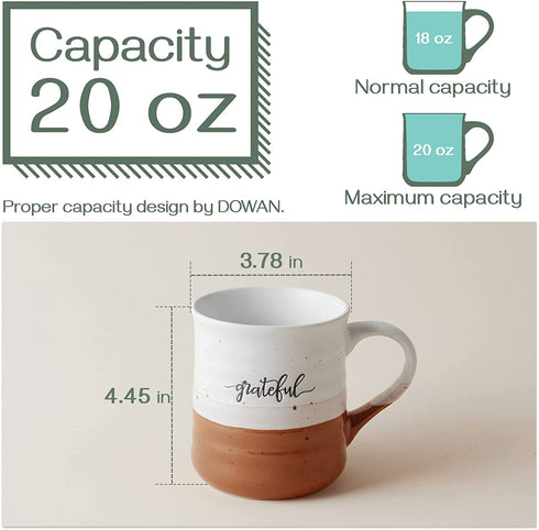 DOWAN 18 oz Large Coffee Mugs, Ceramic Mug Set with Word Grateful, Big Tea Cup for Office & Home Christmas, Dishwasher Microwave Safe, Thank You Gift, 2 Pcs, Caramel Color