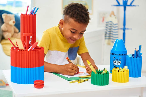 Room Copenhagen Crayola Round Storage Organizer - Creative Kids Desk Organizer with 5 Sections for Storing Pens, Pencils, Crayons and Other School/Office Supplies, Razzmatazz, Kids 3+ Years